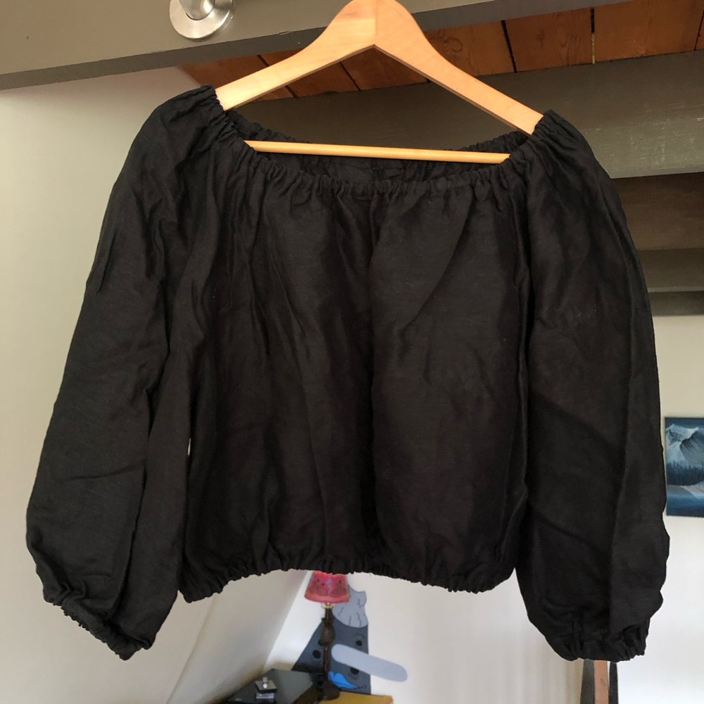 Black Handmade Peasant Top 100% Linen